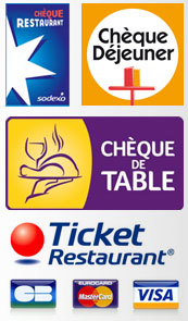 Chèque restaurant, chèque déjeuner, chèque de table, ticket restaurant, CB / Eurocard / mastercard, Visa